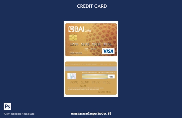 modello di carta di visto di credito in oro della banca Angola Bai in stile veri